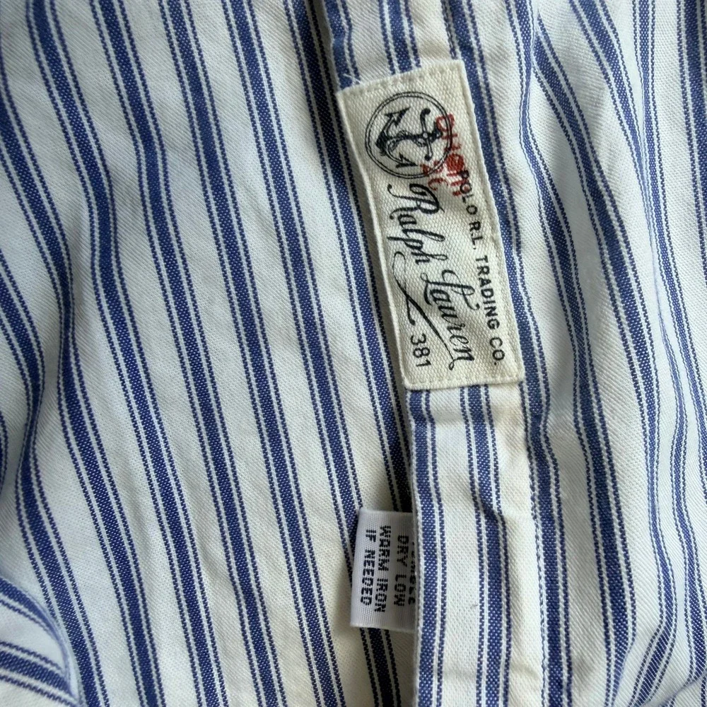 Polo Ralph Lauren Mens L Vintage Nautical Oxford Shirt Anchor Button Stripe